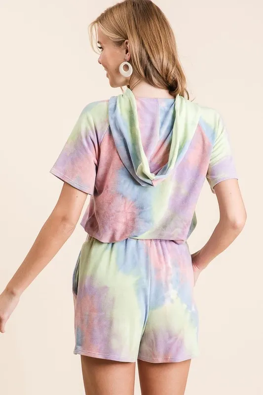BiBi Tie Dye French Terry Casual Shorts met Twill Tape