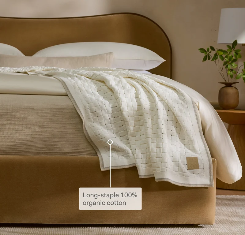 Basketweave Knit Throw Blanket - Shore/Sand