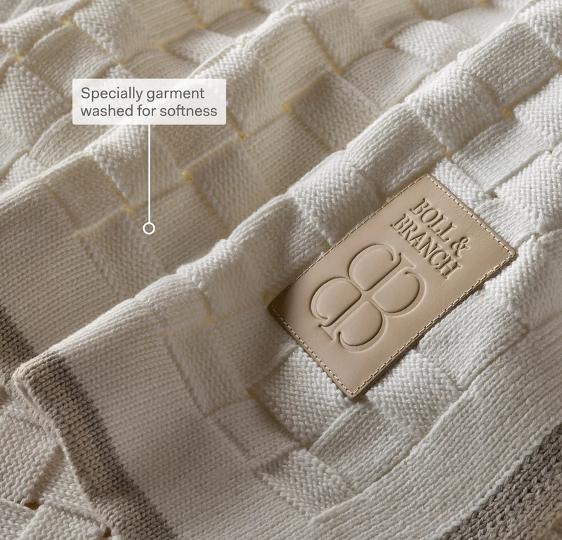 Basketweave Knit Throw Blanket - Shore/Sand
