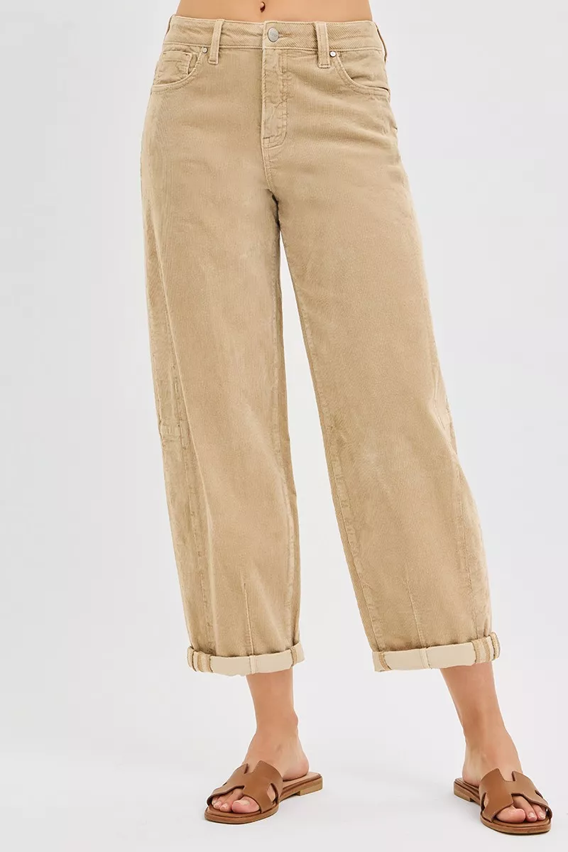 RISEN High Rise Crop Barrel Corduroy Broek