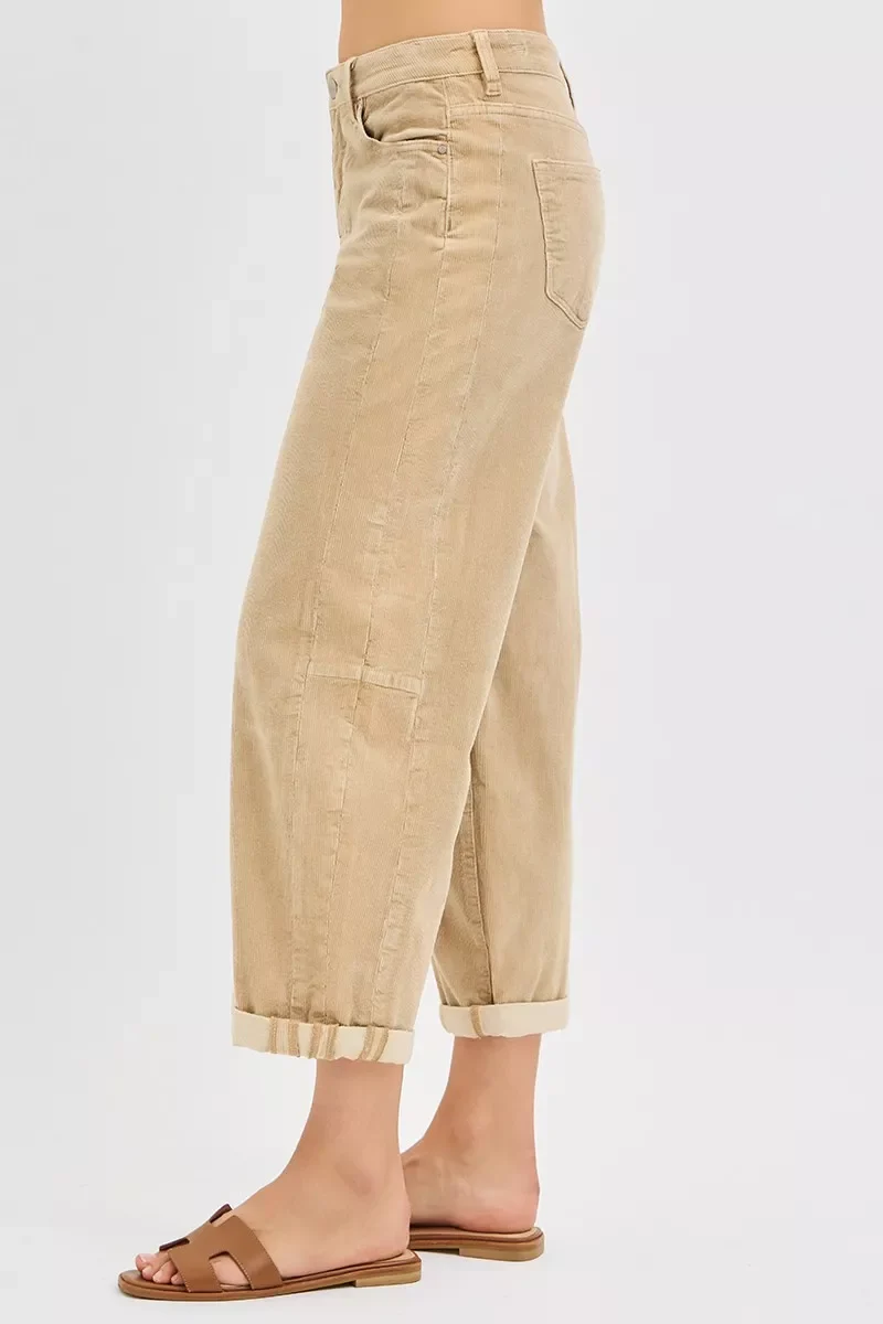 RISEN High Rise Crop Barrel Corduroy Broek