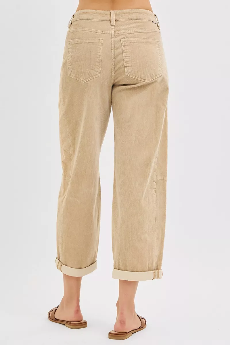 RISEN High Rise Crop Barrel Corduroy Broek