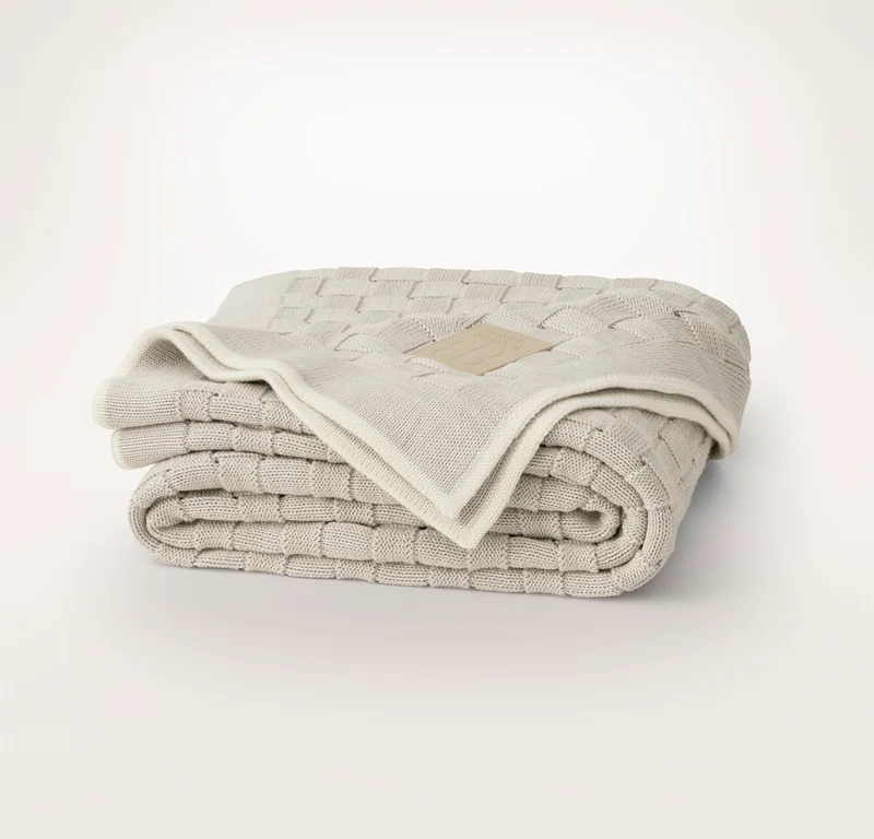 Basketweave Knit Throw Blanket - Heathered Pewter/Cream