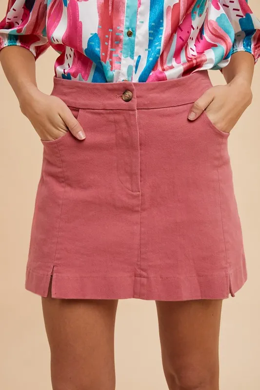 Annie Wear Comfort Stretch Katoenen Minirok met Split en Gedetailleerde Details