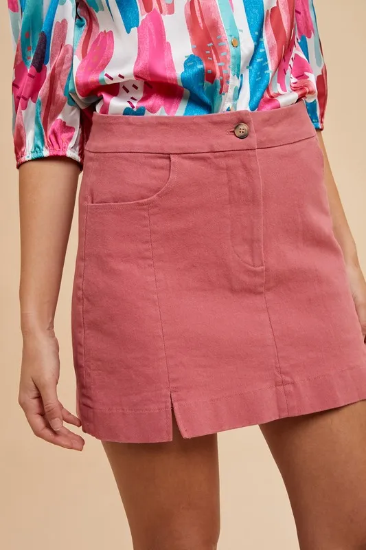 Annie Wear Comfort Stretch Katoenen Minirok met Split en Gedetailleerde Details