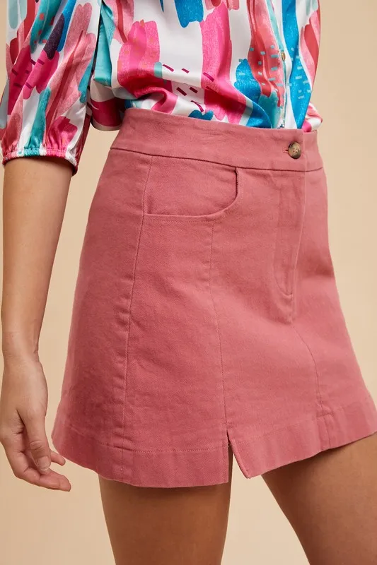 Annie Wear Comfort Stretch Katoenen Minirok met Split en Gedetailleerde Details