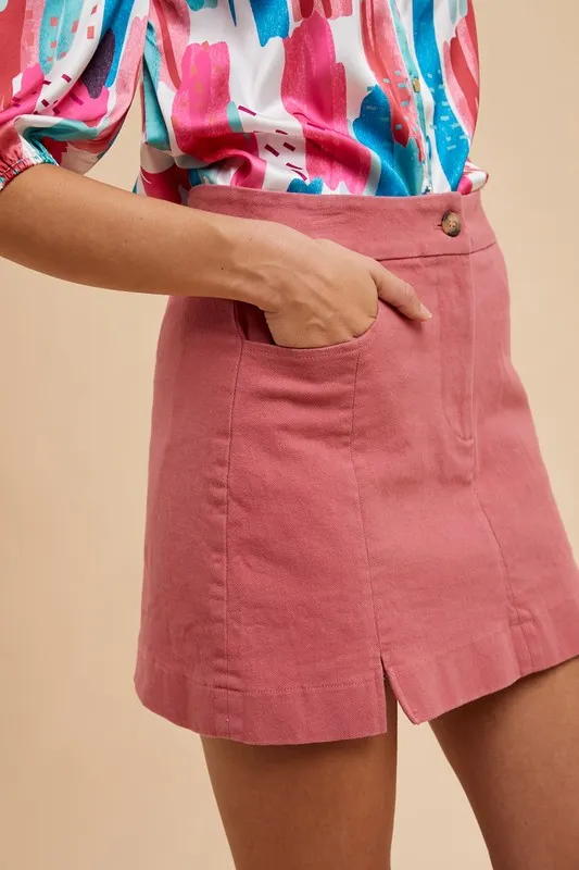 Annie Wear Comfort Stretch Katoenen Minirok met Split en Gedetailleerde Details