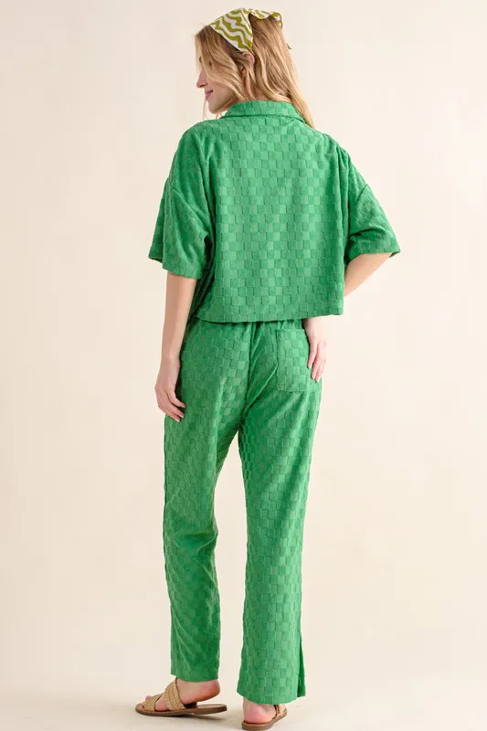 And The Why Geborstelde textuur checkerboard patroon casual broek