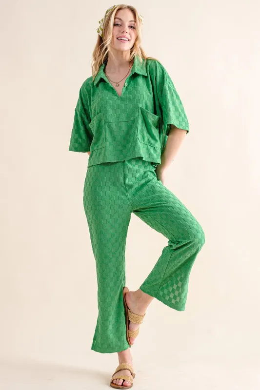And The Why Geborstelde textuur checkerboard patroon casual broek
