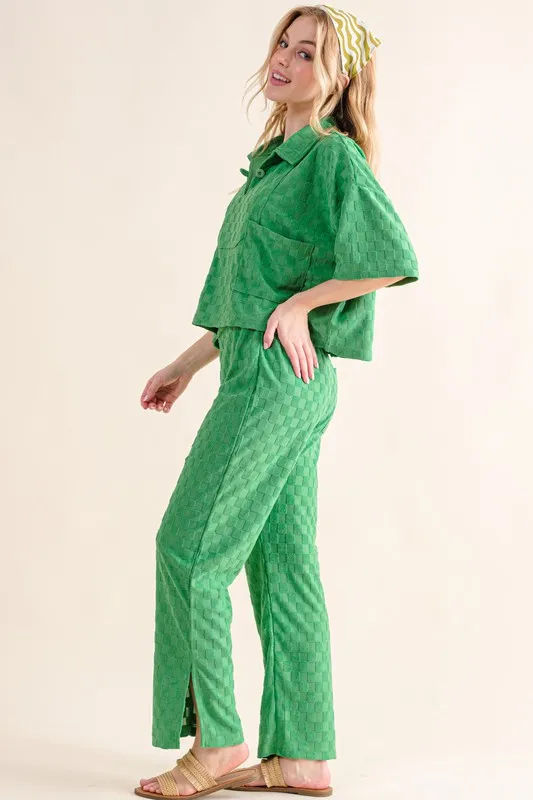 And The Why Geborstelde textuur checkerboard patroon casual broek