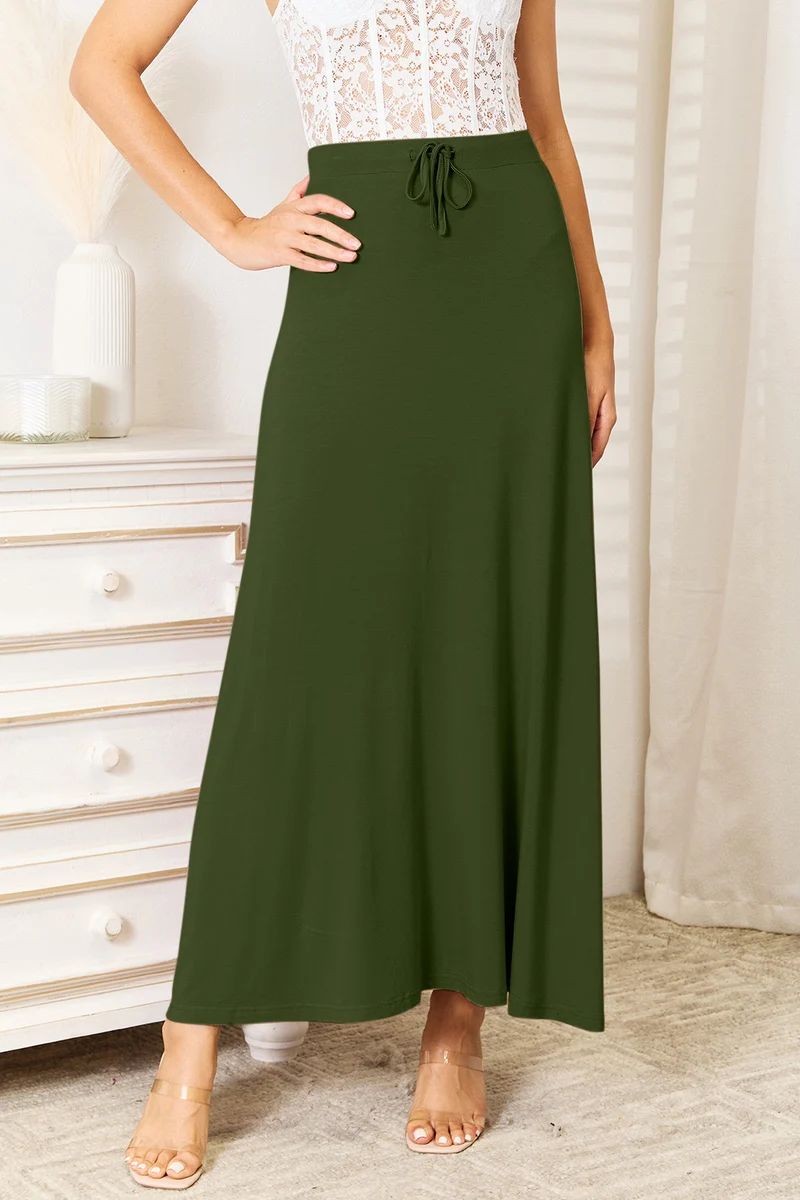 Double Take Full Size Maxi-rok van zachte rayon met trekkoord in de taille