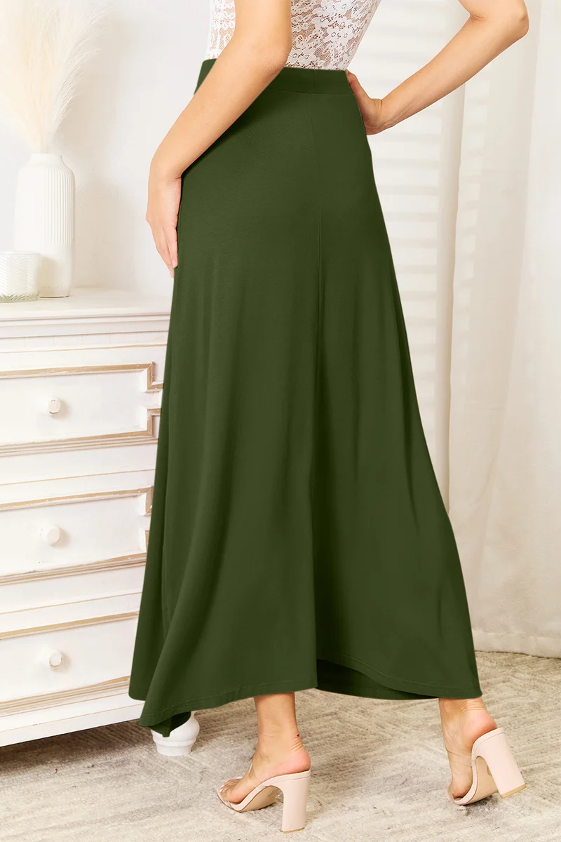 Double Take Full Size Maxi-rok van zachte rayon met trekkoord in de taille