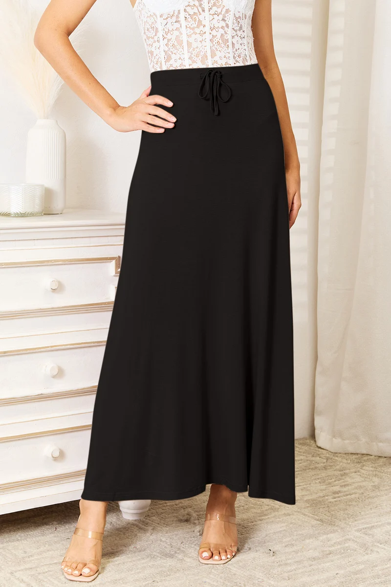 Double Take Full Size Maxi-rok van zachte rayon met trekkoord in de taille
