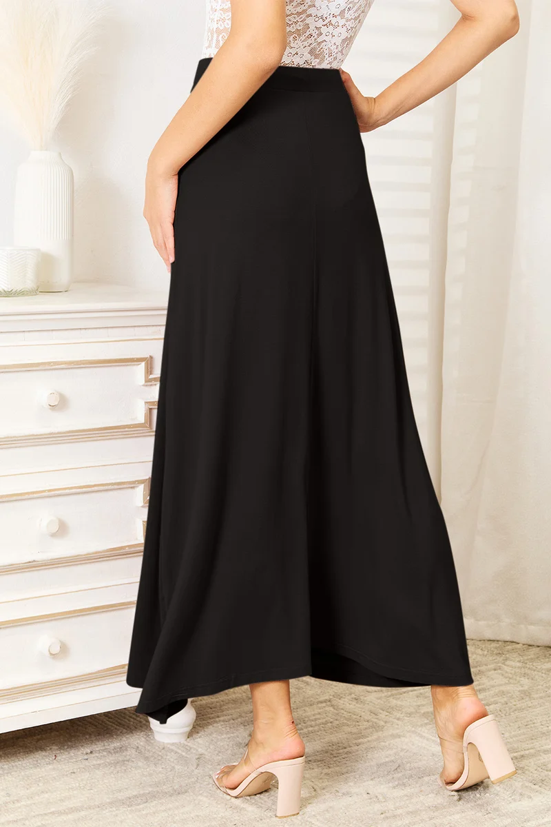 Double Take Full Size Maxi-rok van zachte rayon met trekkoord in de taille