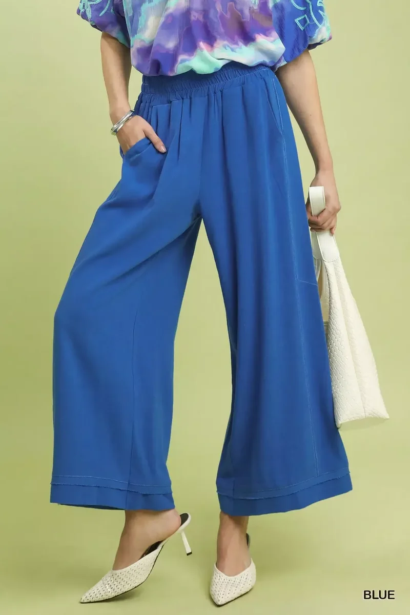 Umgee linnen broek met elastische taille en wijde pijpen
