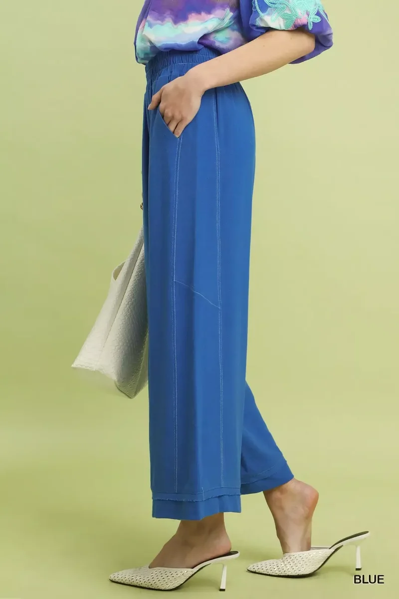 Umgee linnen broek met elastische taille en wijde pijpen