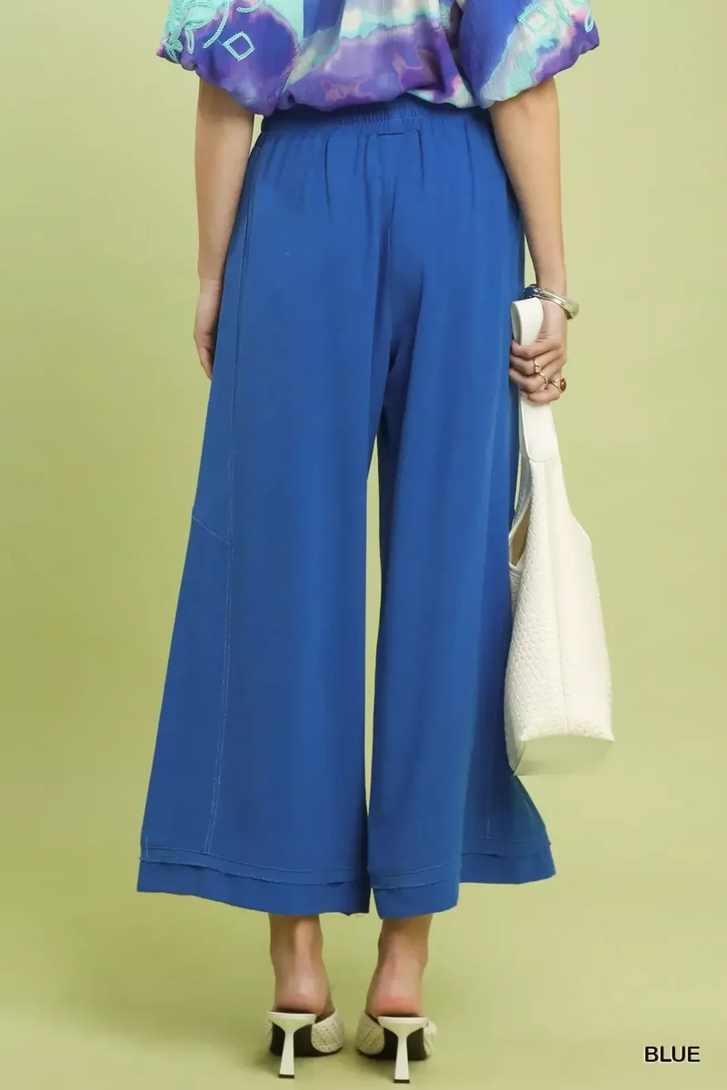 Umgee linnen broek met elastische taille en wijde pijpen