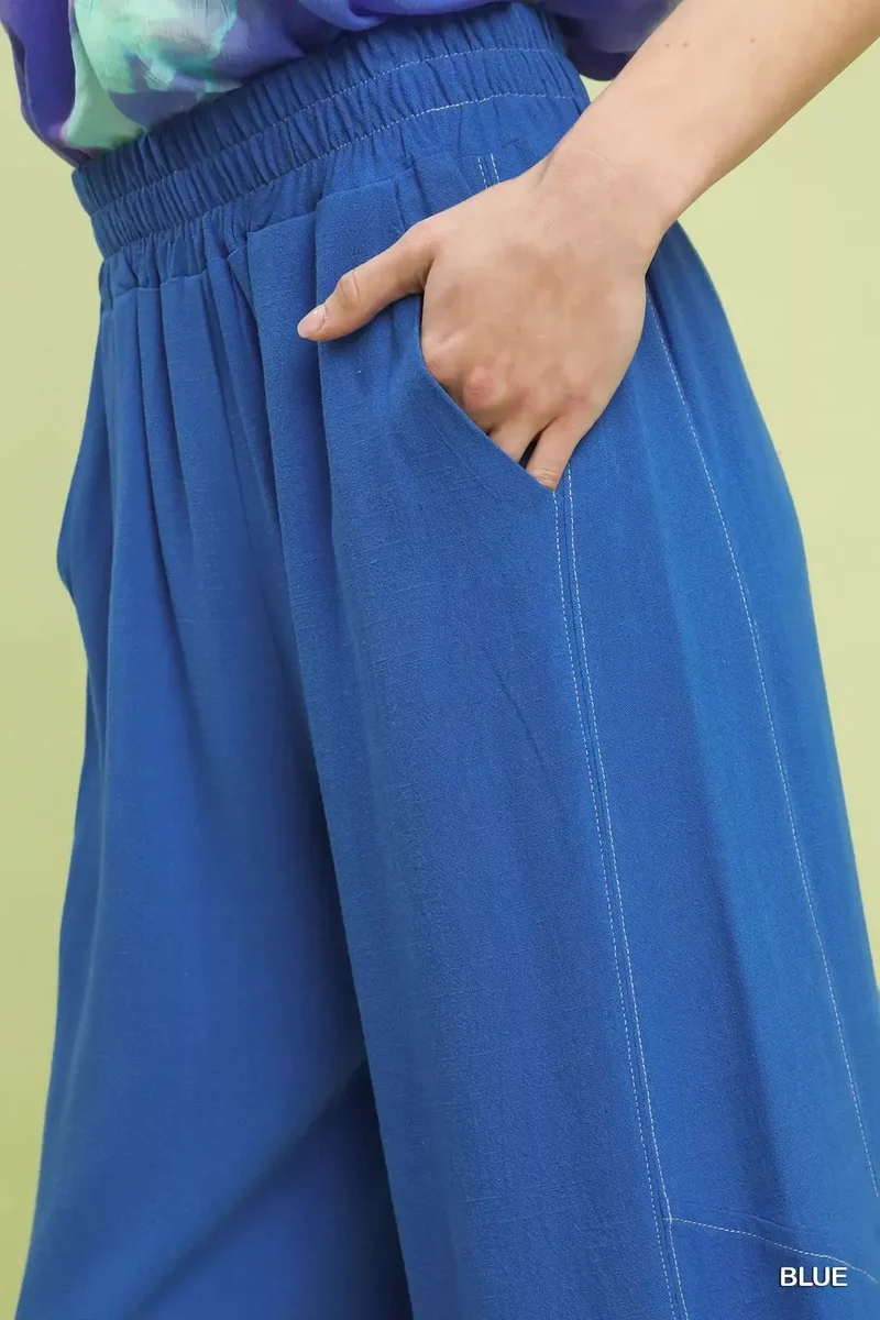 Umgee linnen broek met elastische taille en wijde pijpen