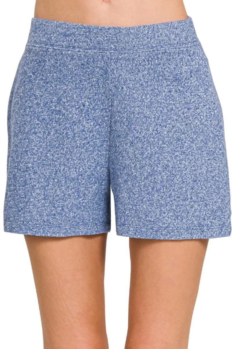 Zenana Soft Melange Hacci Shorts met elastische tailleband