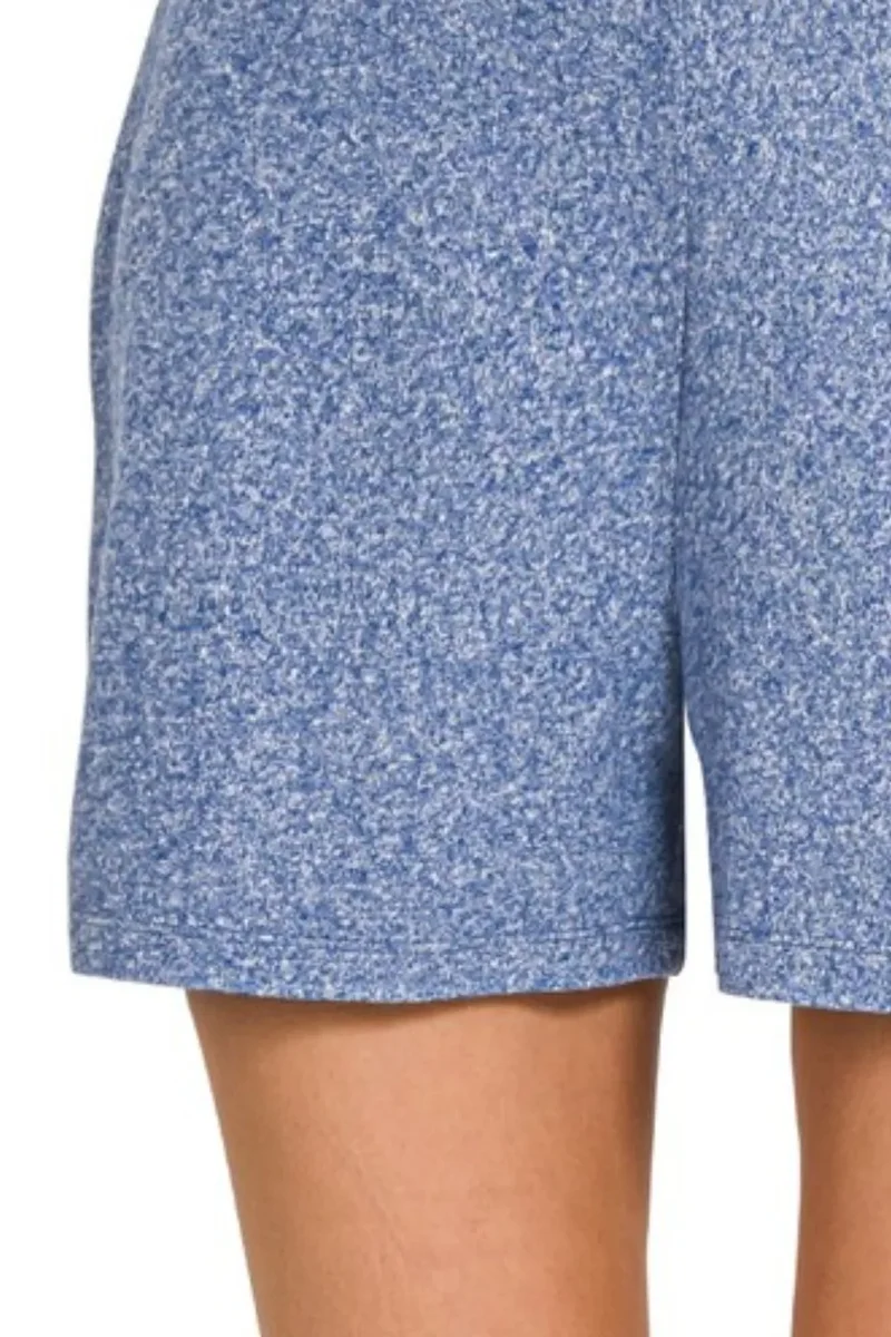 Zenana Soft Melange Hacci Shorts met elastische tailleband
