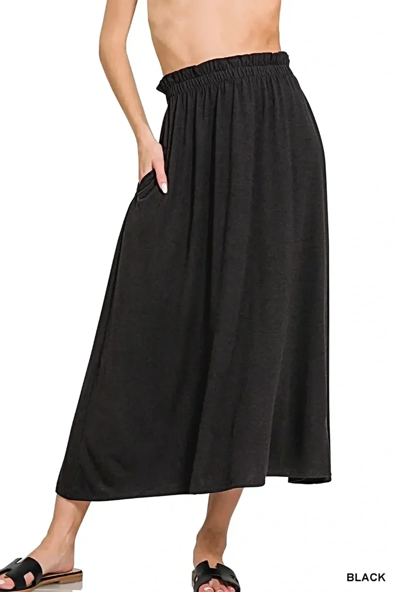 Zenana midi rok met paperbag taille en zakken