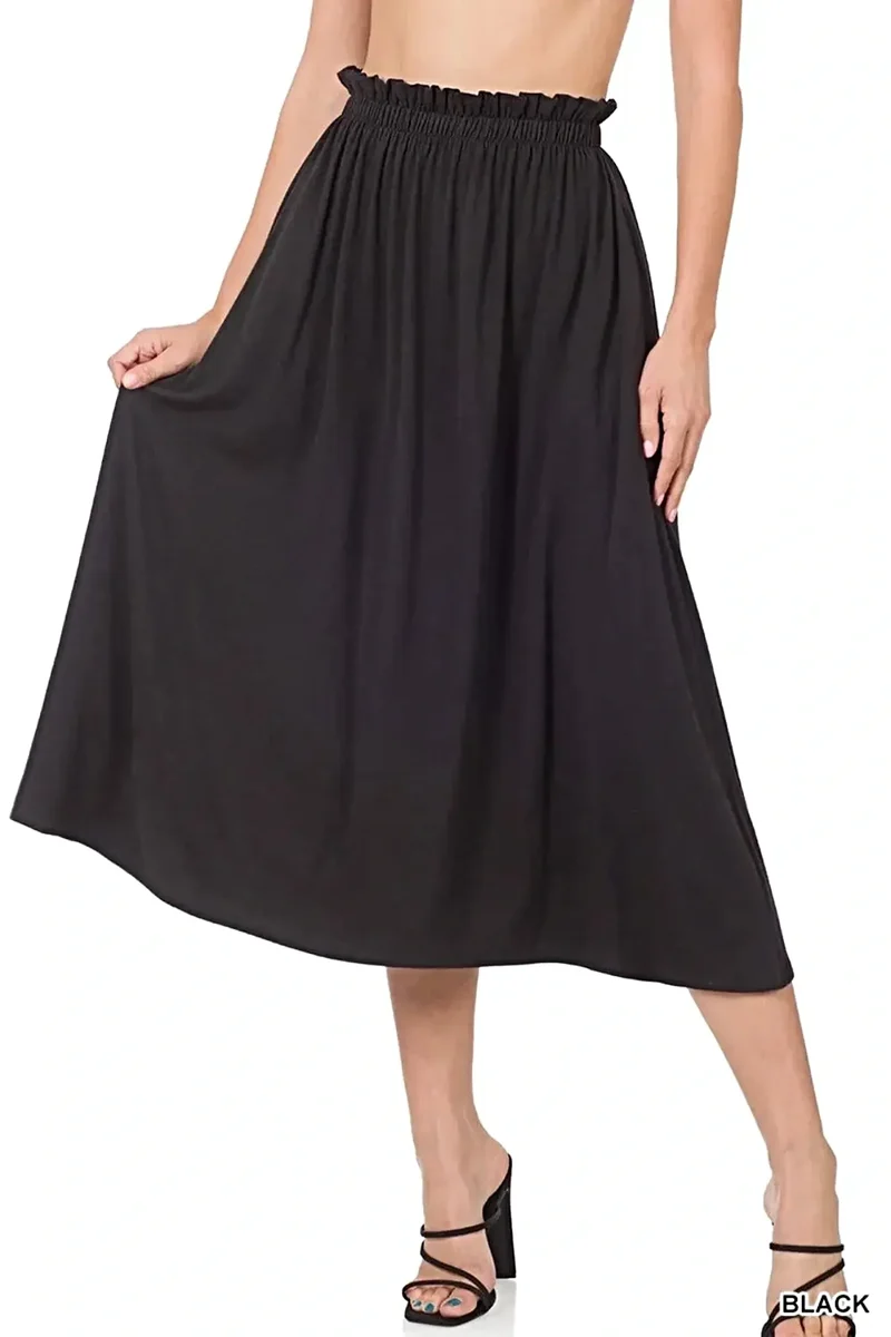 Zenana midi rok met paperbag taille en zakken