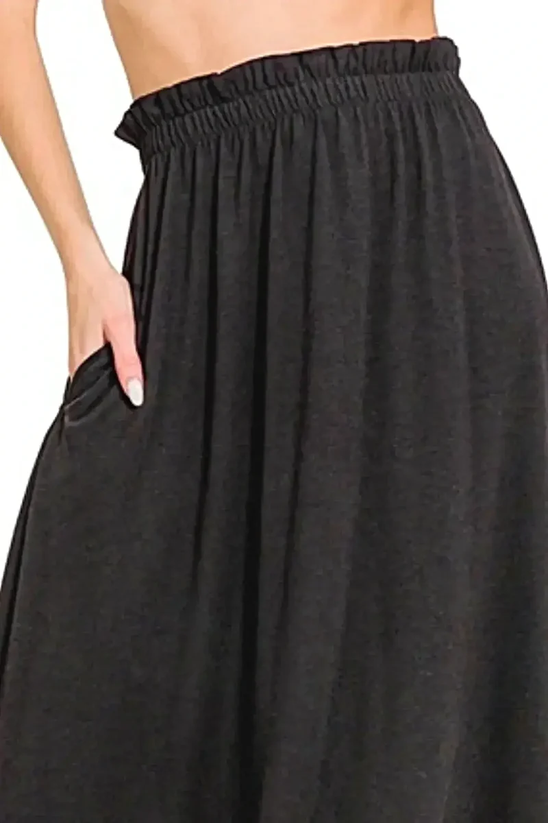 Zenana midi rok met paperbag taille en zakken