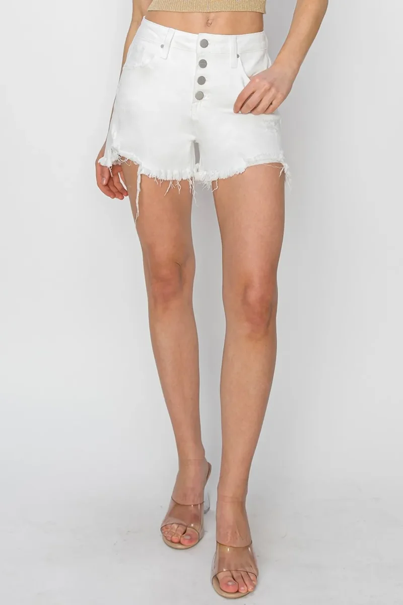 RISEN Denim Shorts met knoopsluiting en gerafelde zoom