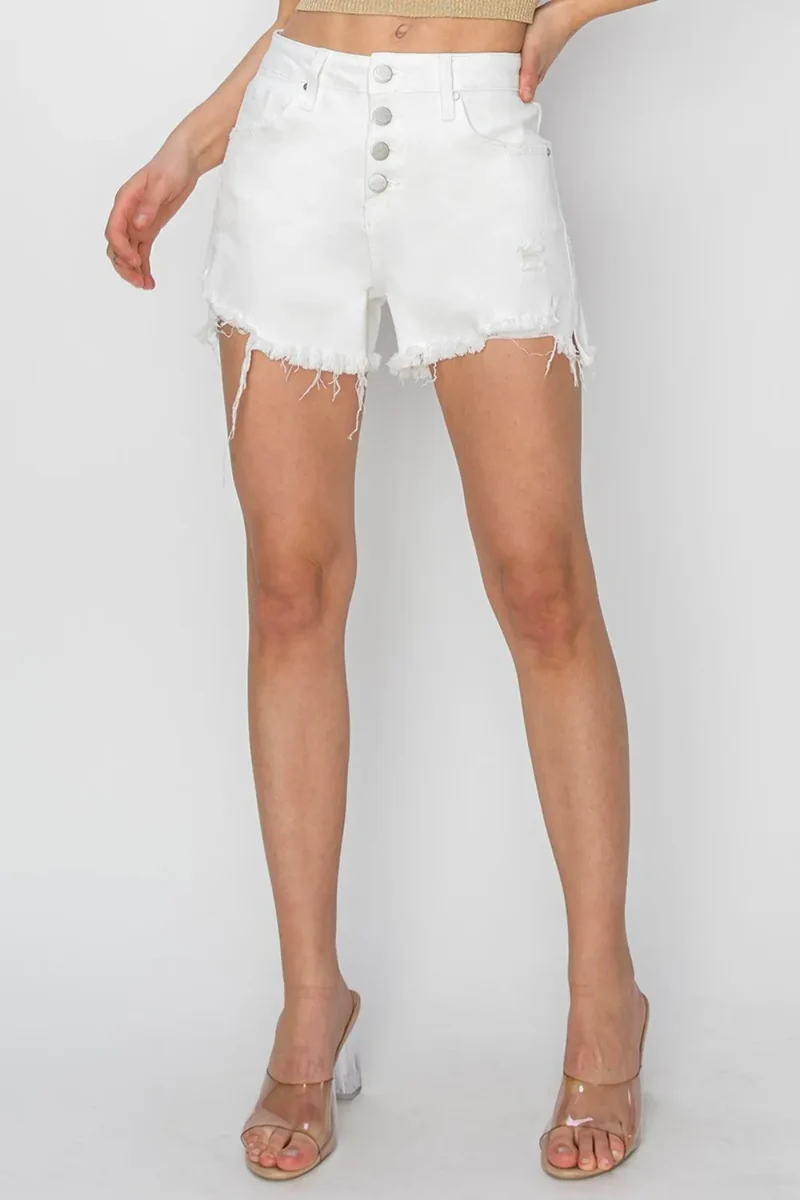 RISEN Denim Shorts met knoopsluiting en gerafelde zoom