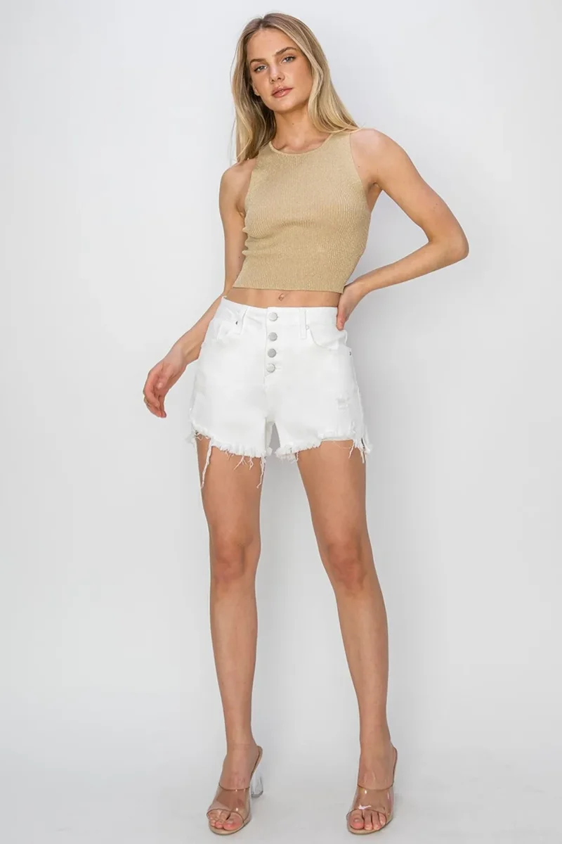RISEN Denim Shorts met knoopsluiting en gerafelde zoom