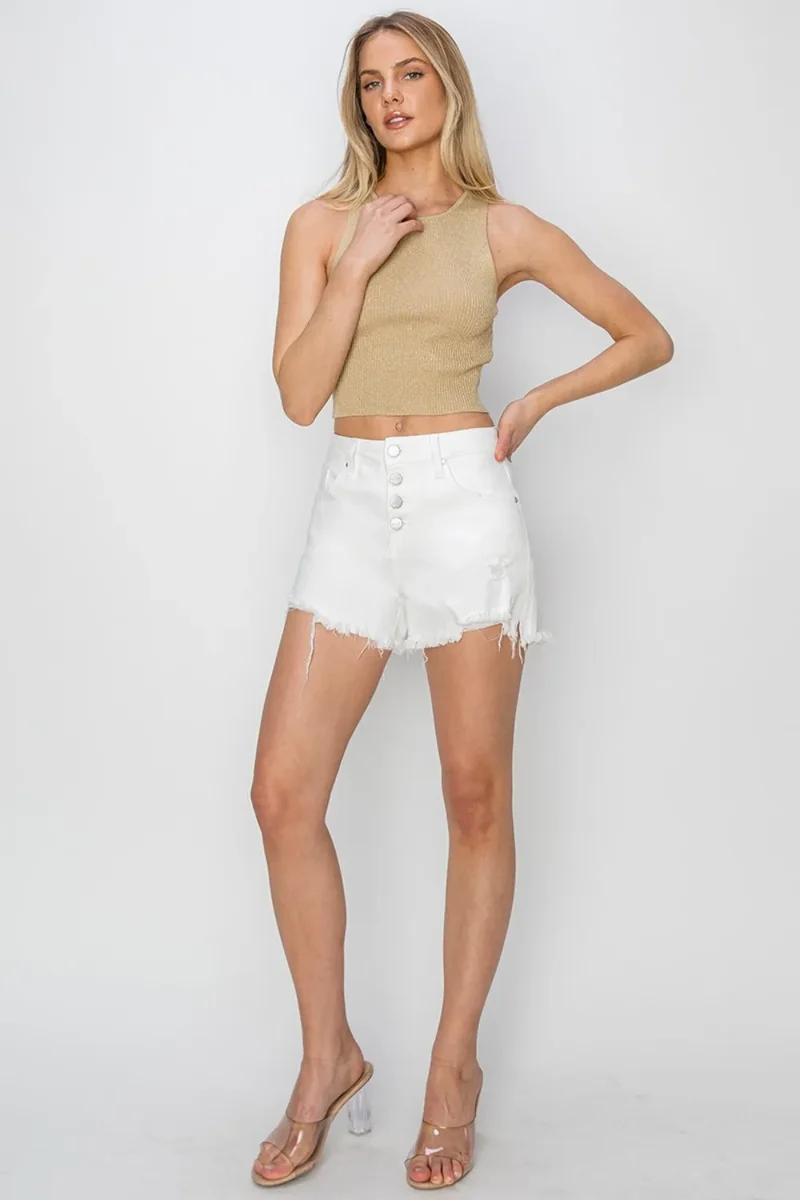 RISEN Denim Shorts met knoopsluiting en gerafelde zoom