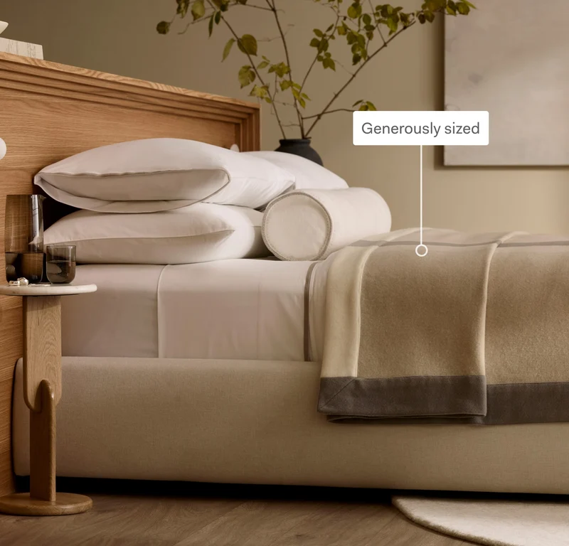 Fine Merino Wool Bed Blanket - Cream/Pewter/Oak Trielle