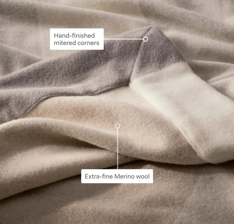 Fine Merino Wool Bed Blanket - Cream/Pewter/Oak Trielle