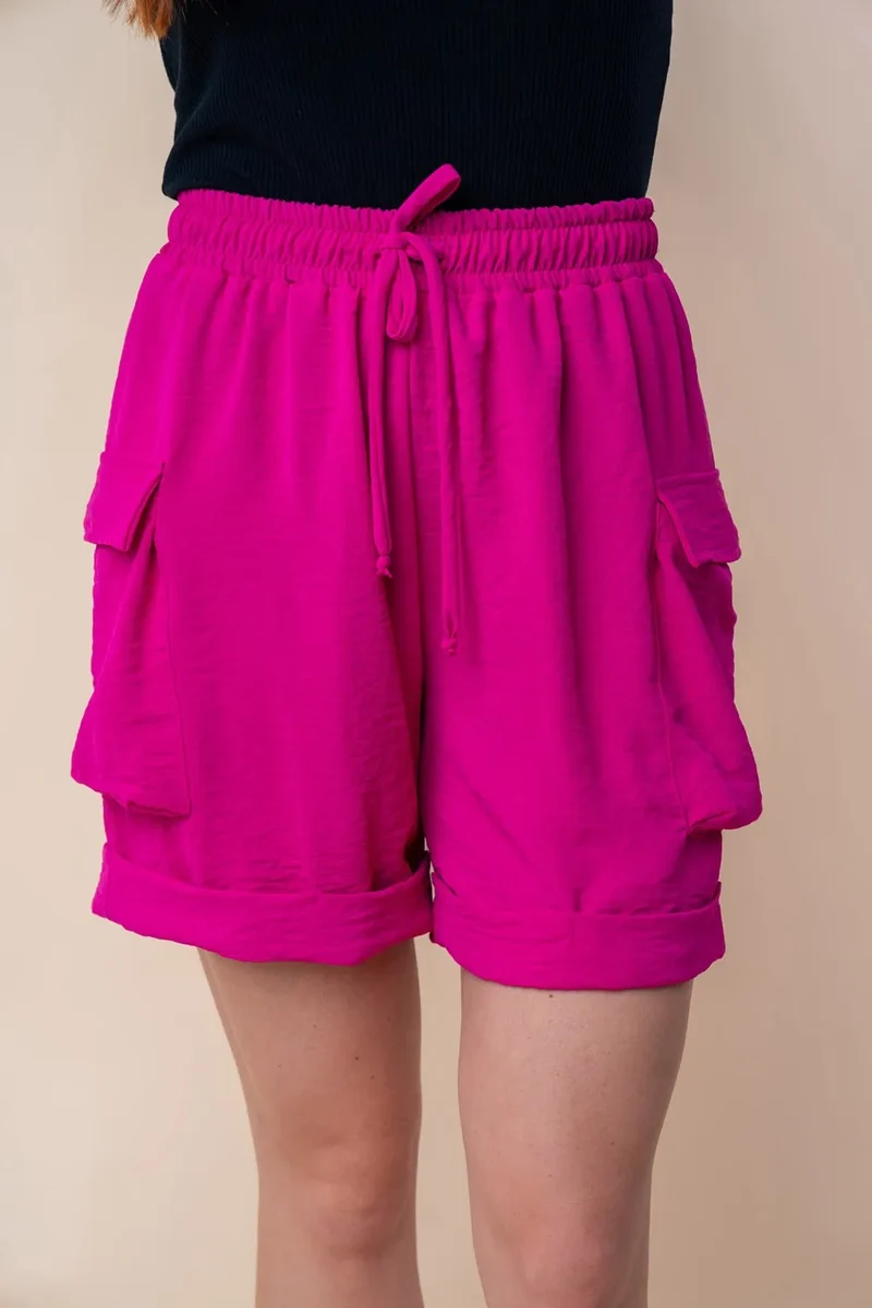Witte Birch gebreide cargoshorts met hoge taille en trekkoord