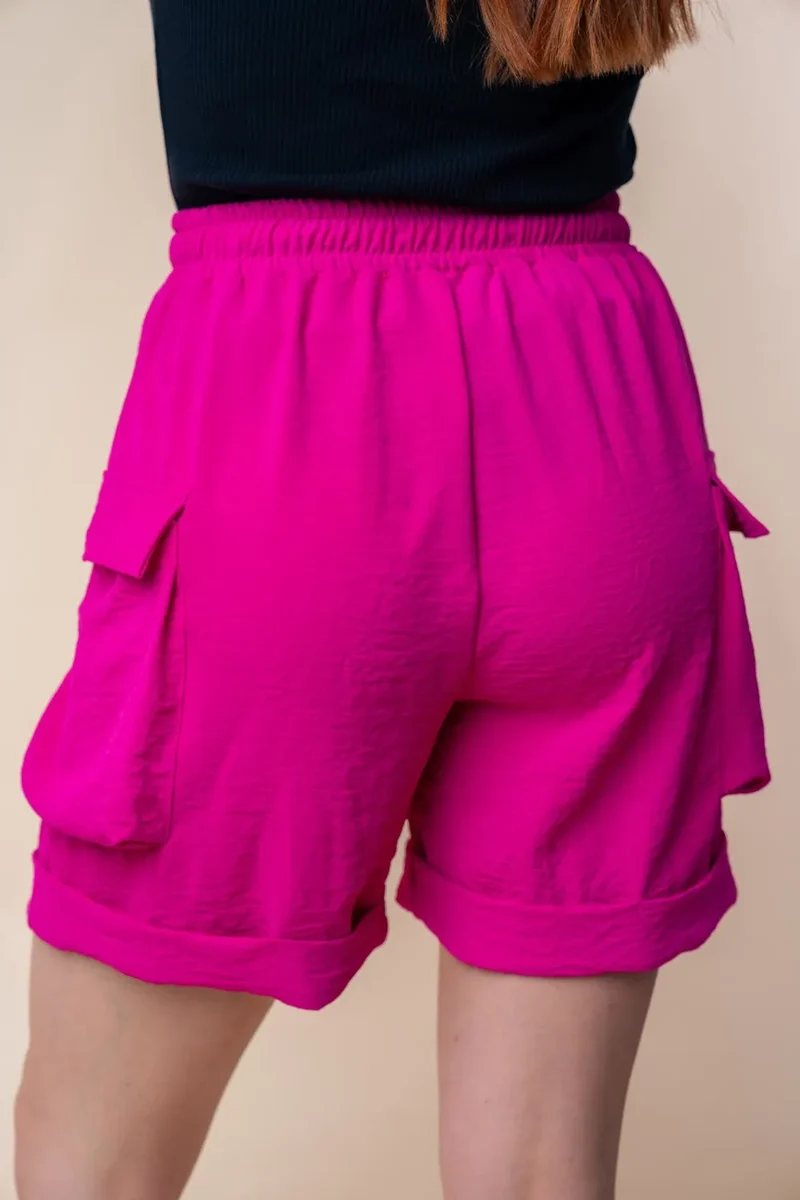 Witte Birch gebreide cargoshorts met hoge taille en trekkoord