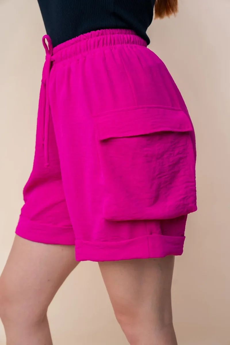 Witte Birch gebreide cargoshorts met hoge taille en trekkoord