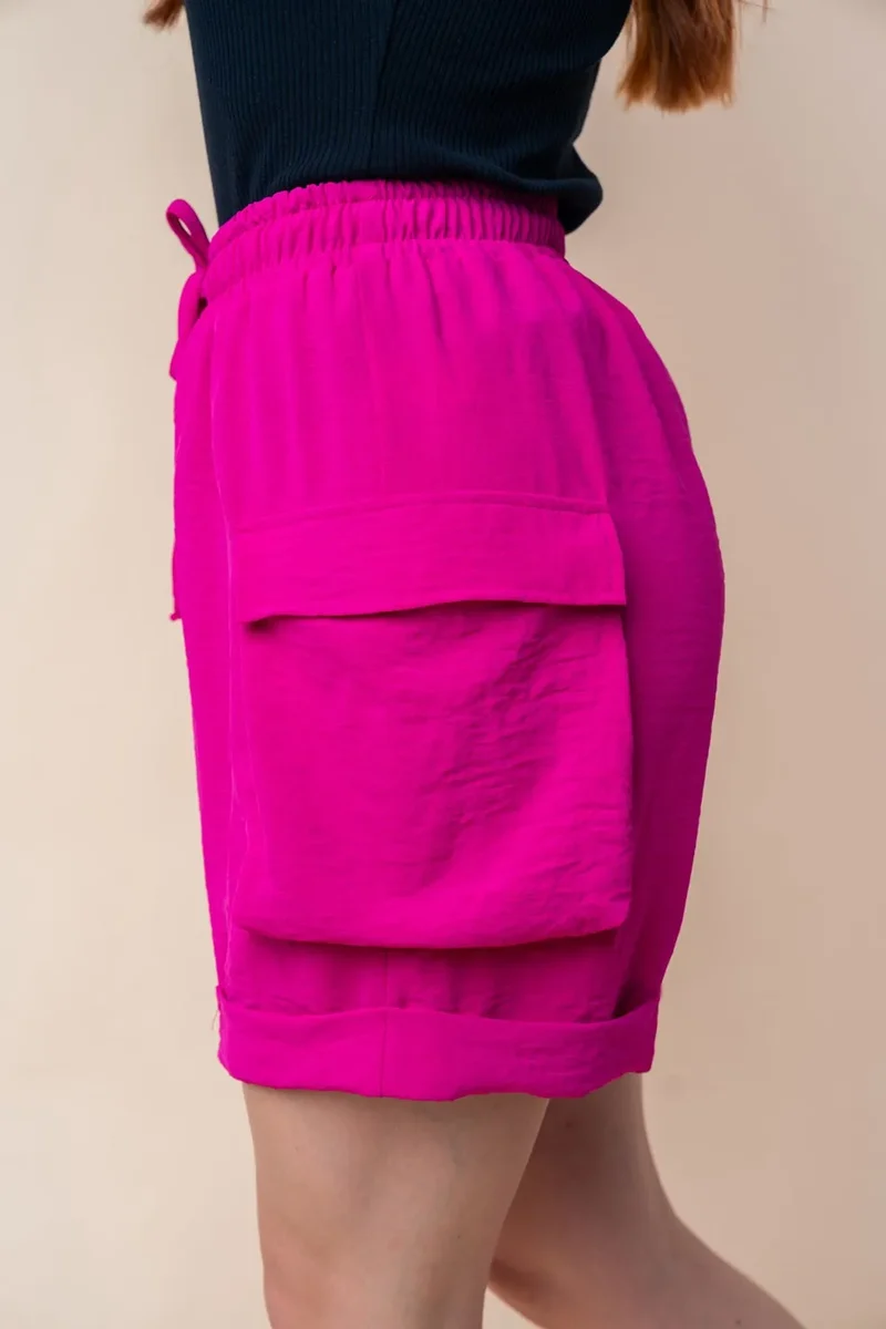 Witte Birch gebreide cargoshorts met hoge taille en trekkoord