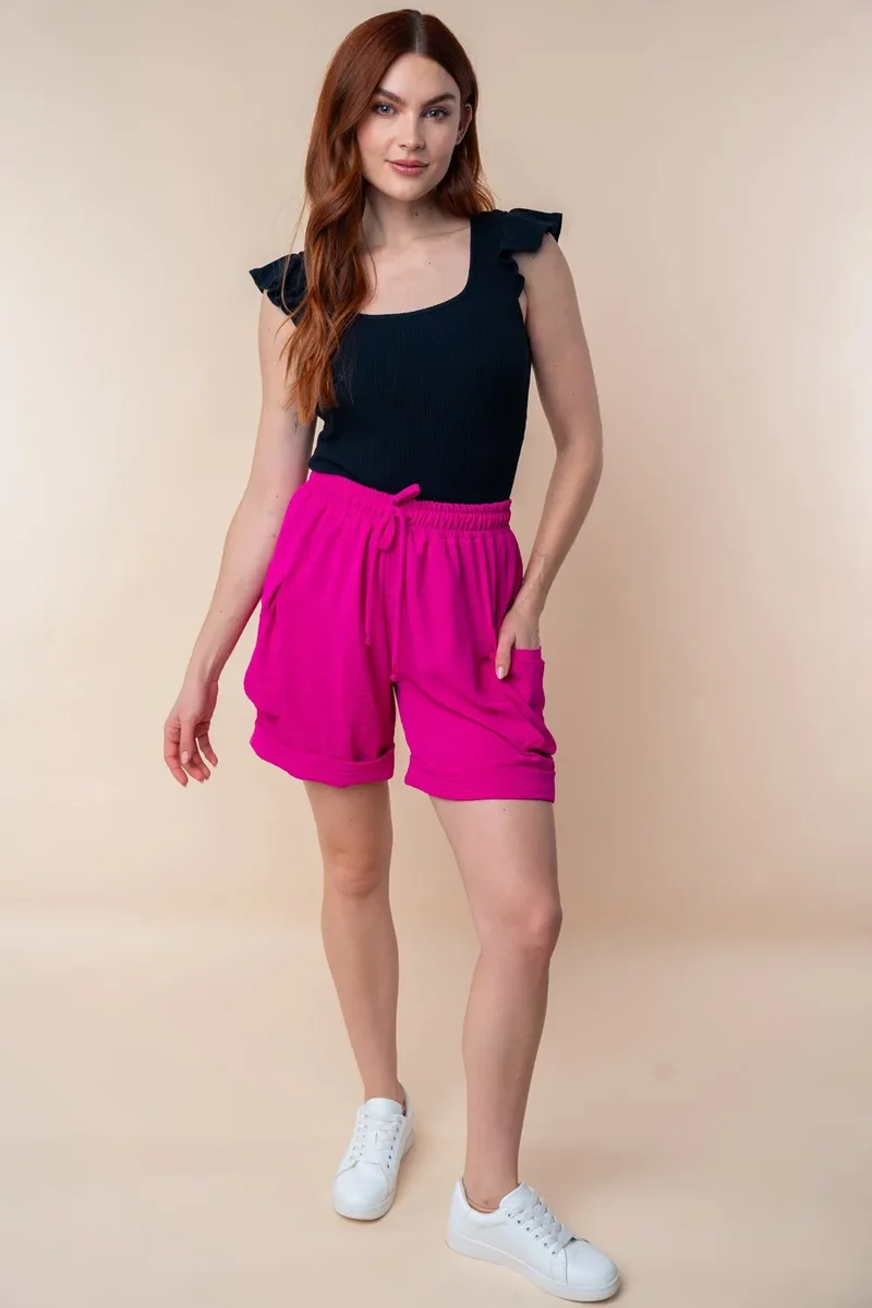 Witte Birch gebreide cargoshorts met hoge taille en trekkoord