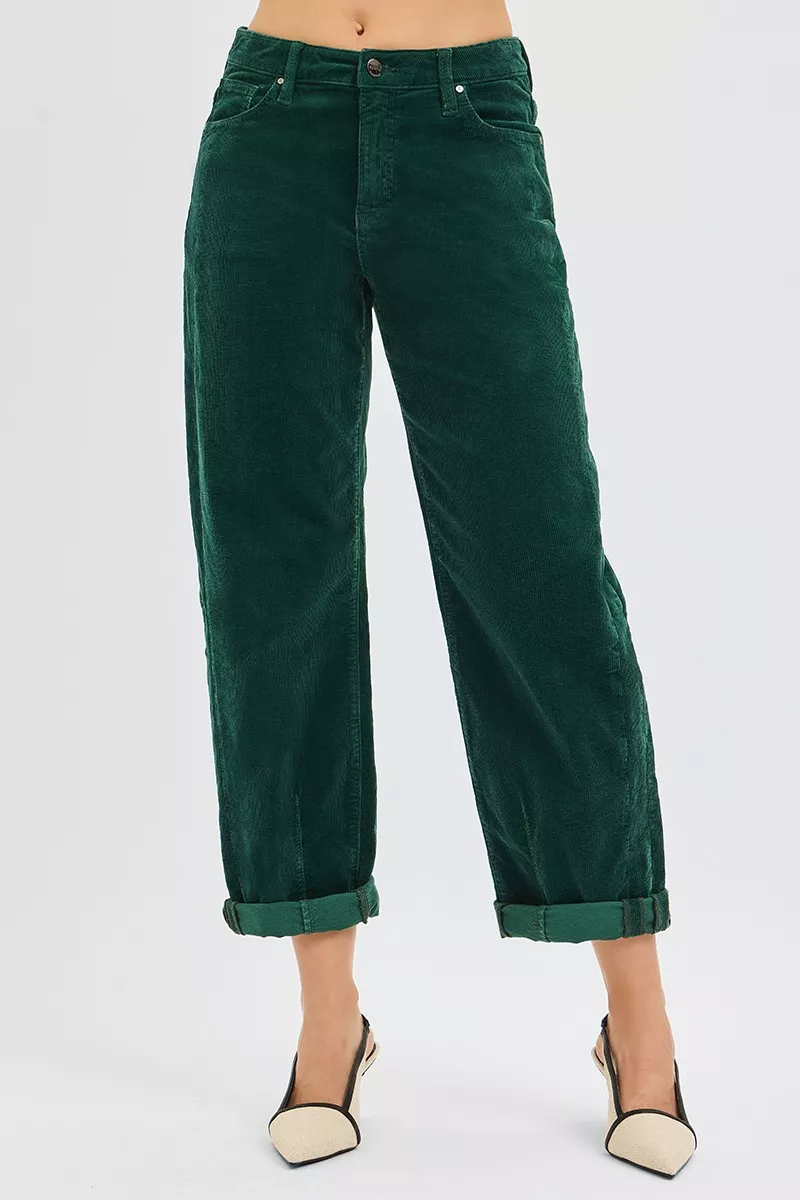 RISEN High Rise Crop Barrel Corduroy Broek