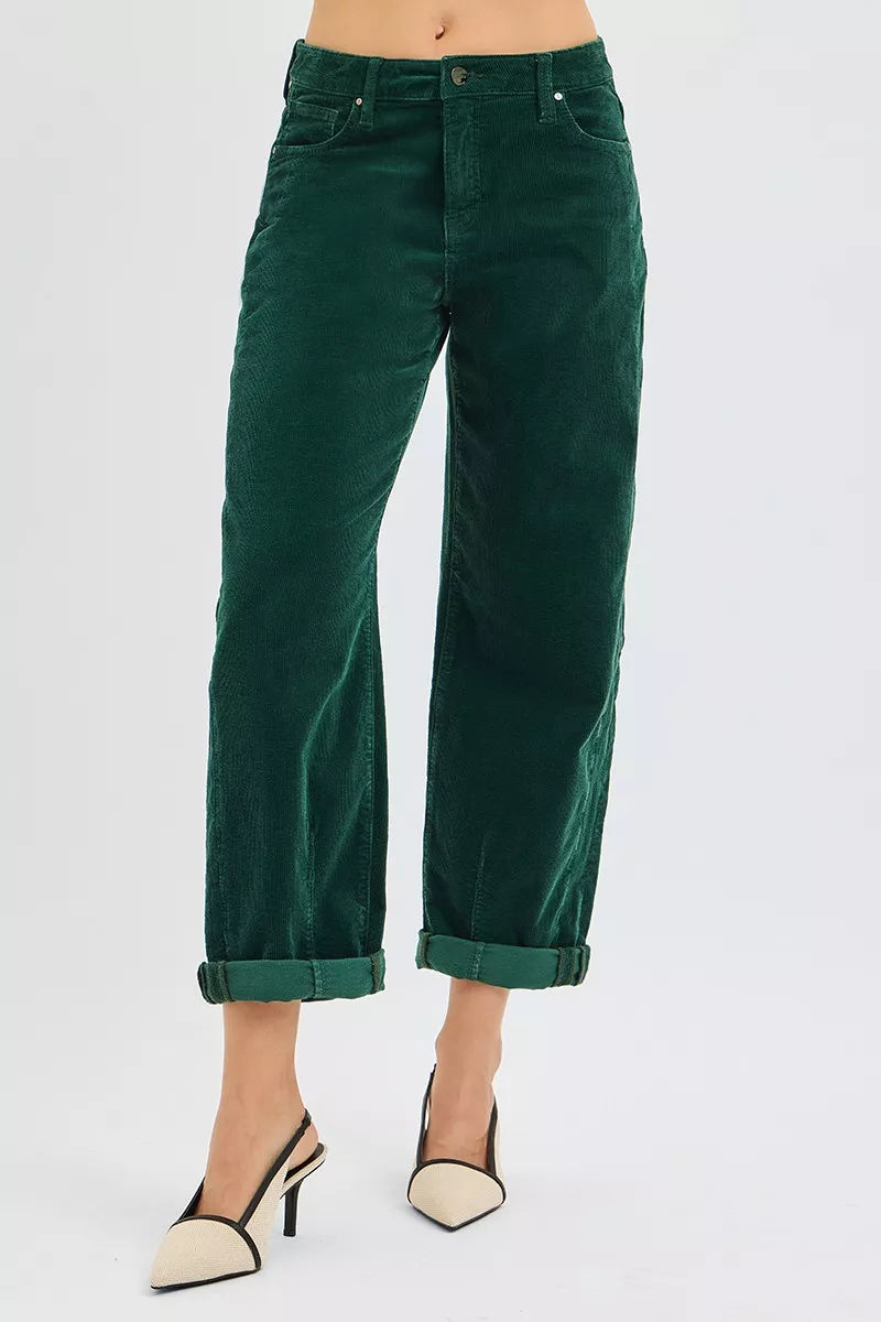 RISEN High Rise Crop Barrel Corduroy Broek