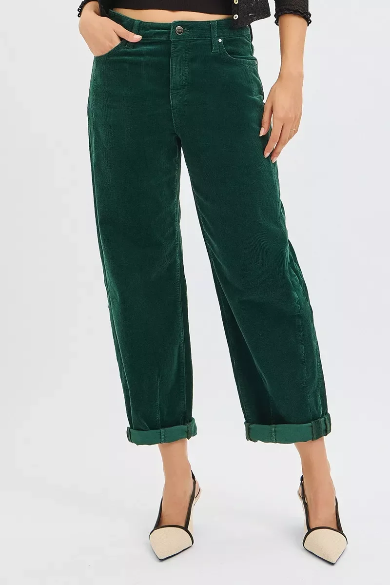 RISEN High Rise Crop Barrel Corduroy Broek