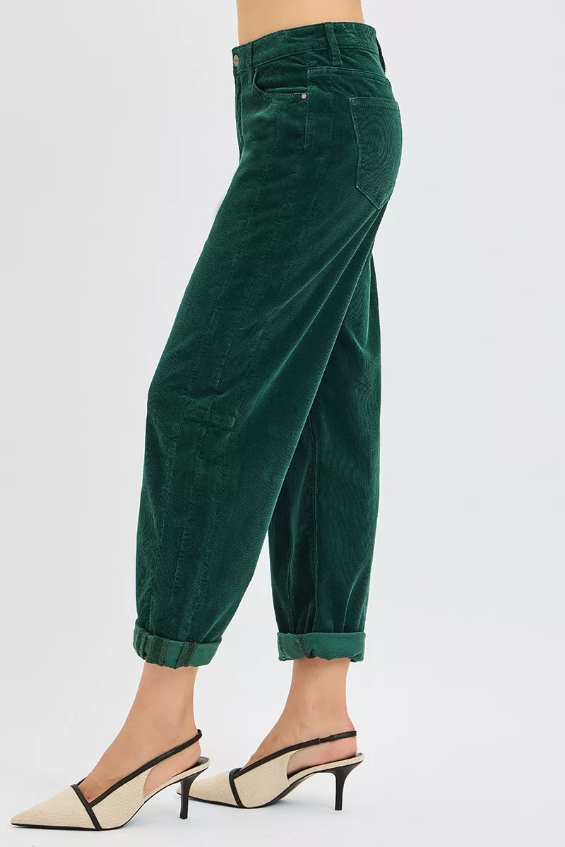RISEN High Rise Crop Barrel Corduroy Broek