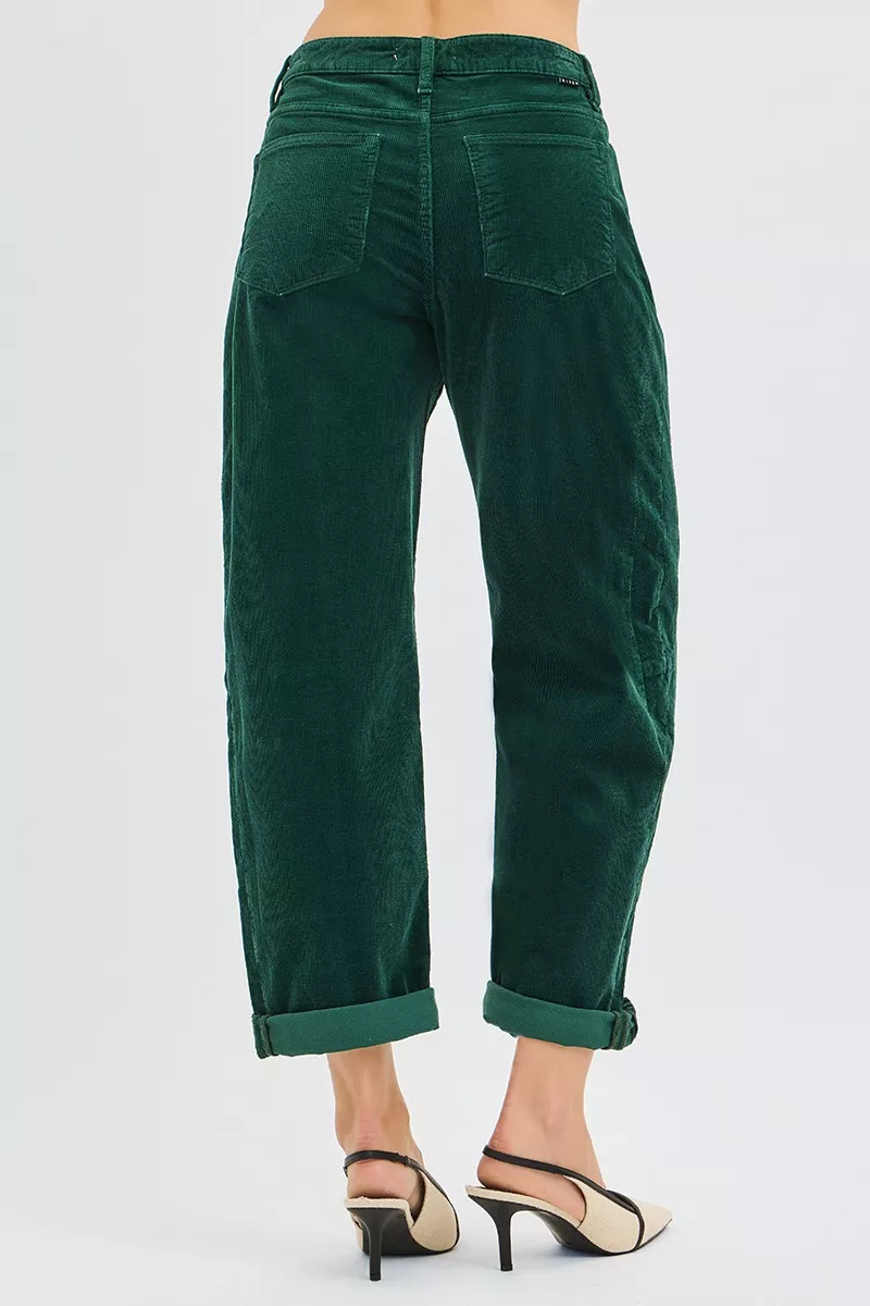 RISEN High Rise Crop Barrel Corduroy Broek