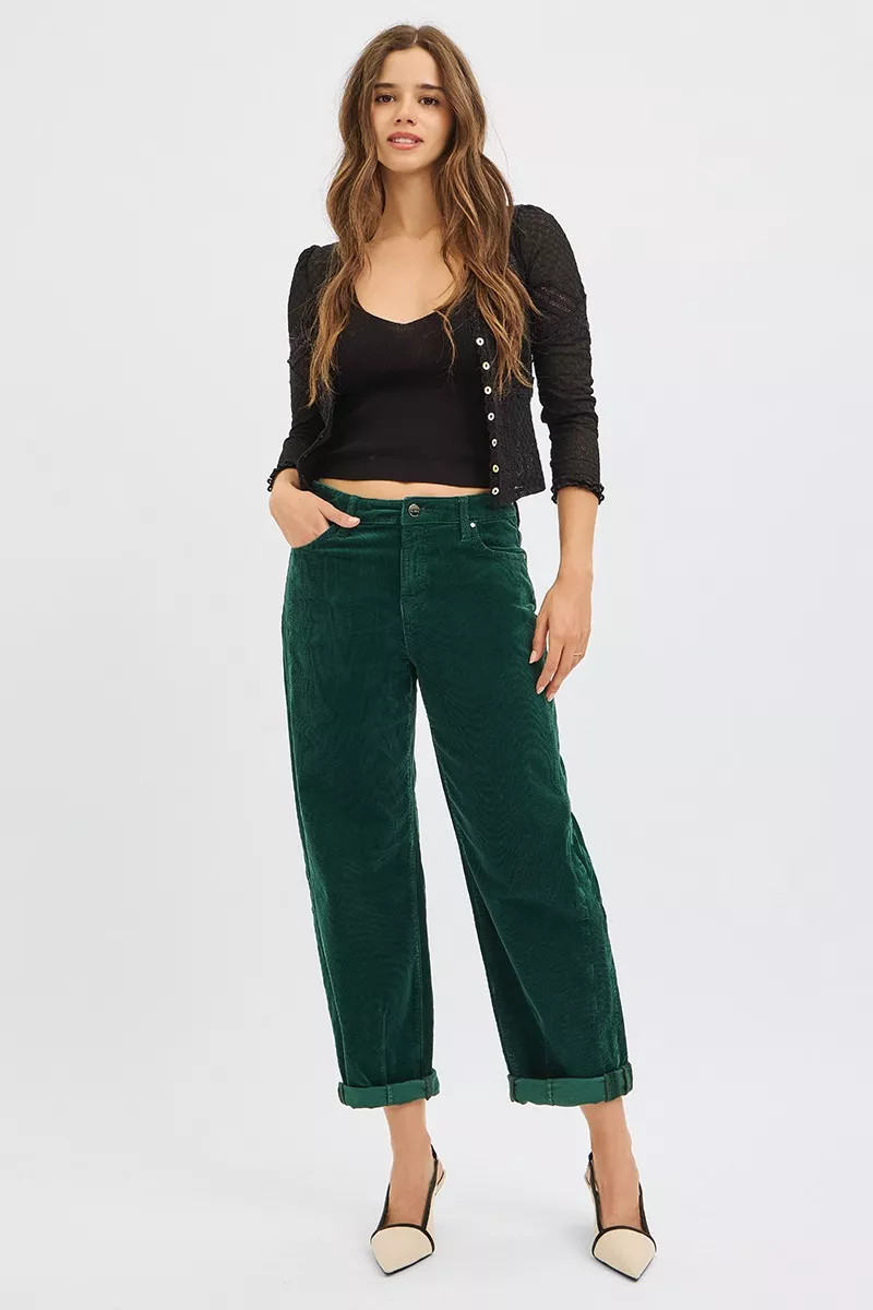 RISEN High Rise Crop Barrel Corduroy Broek