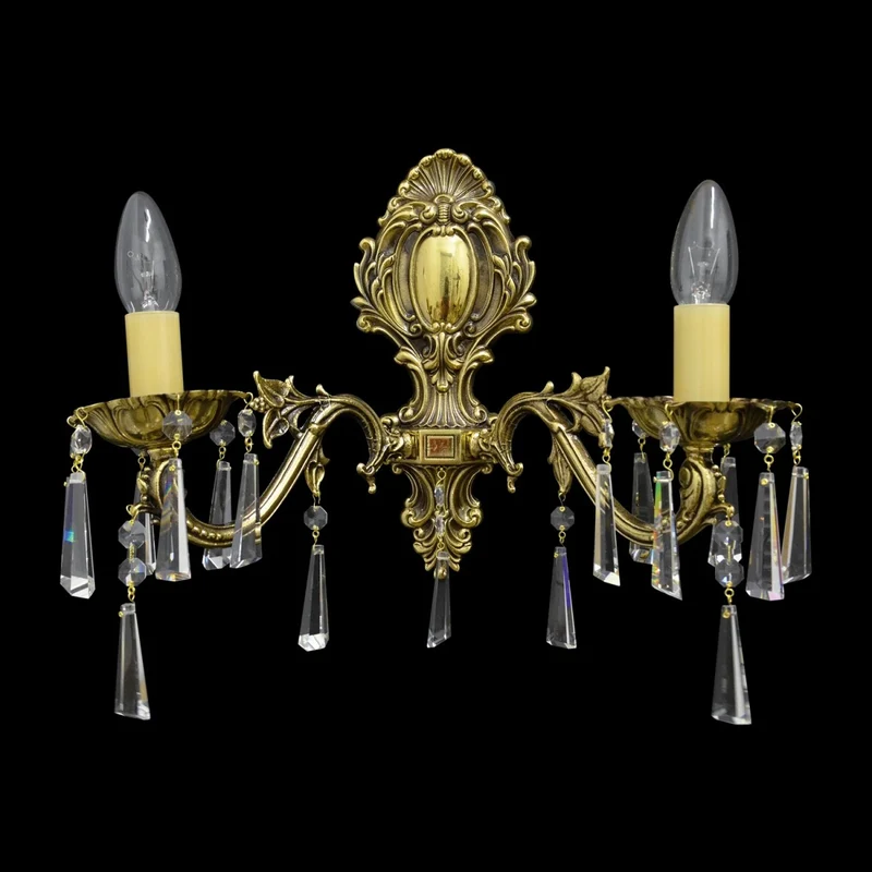 Casa Padrino Luxus Barock Kristall Wandleuchte Gold 40 x 20 x H. 32 cm - Prunkvolle Messing Wandleuchte mit böhmischem Kristallglas - Barock Möbel - Edel & Prunkvoll