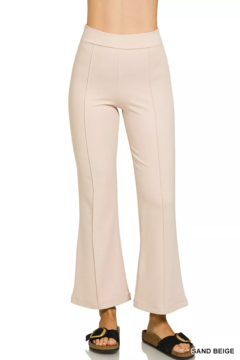 Zenana Heavy Ponte Broek met elastische tailleband en plooien