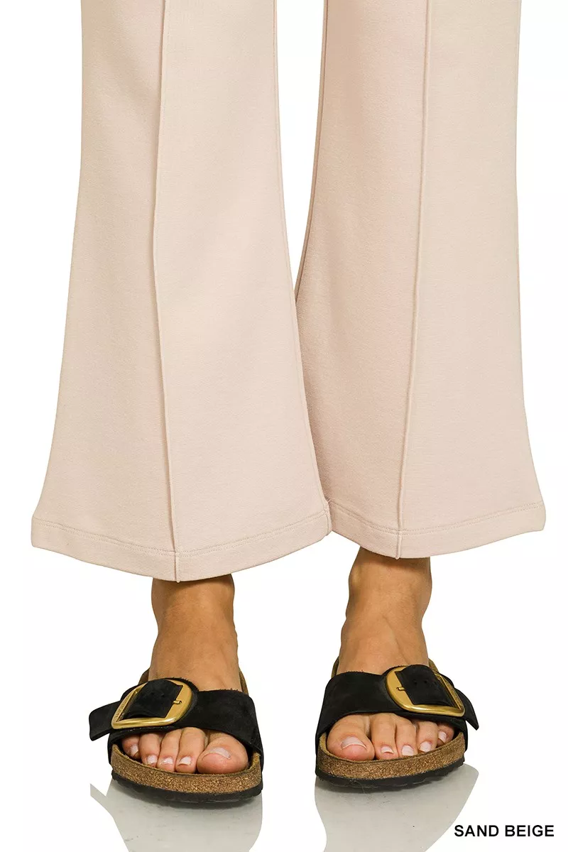 Zenana Heavy Ponte Broek met elastische tailleband en plooien
