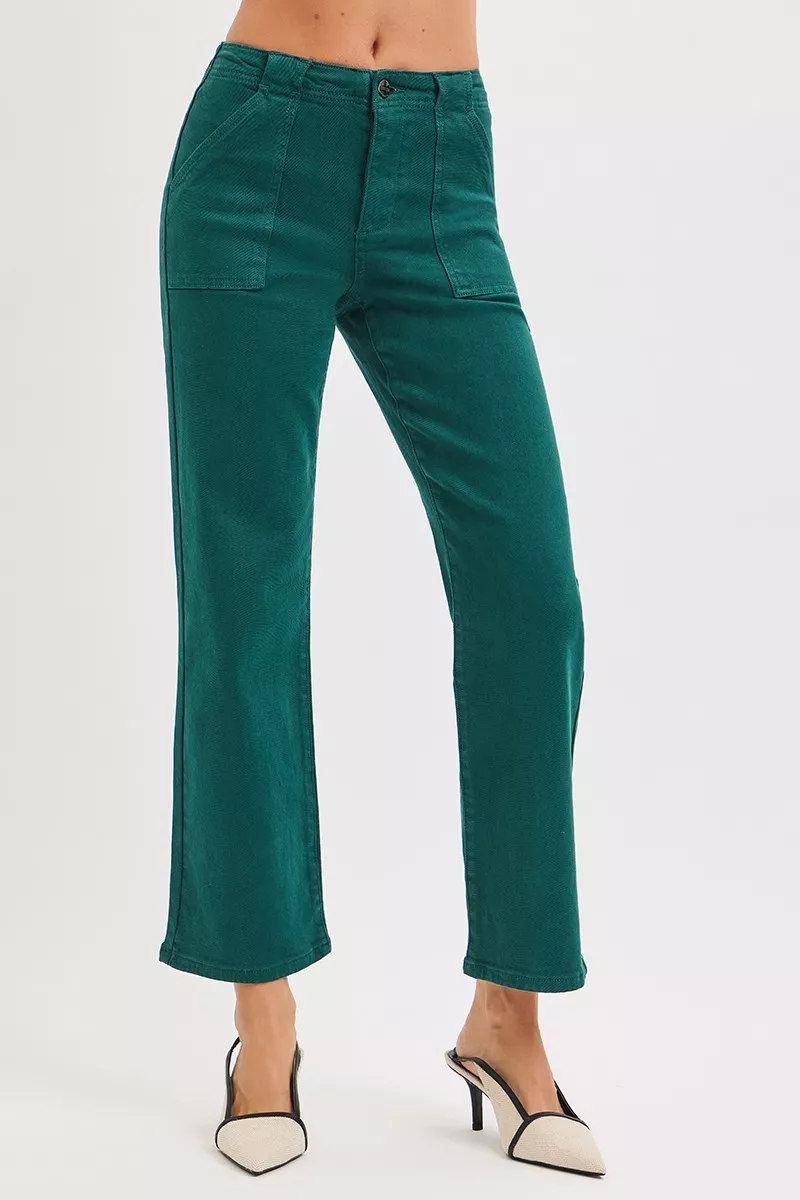 RISEN High Rise Ankle Flare Patch Pocket Jeans