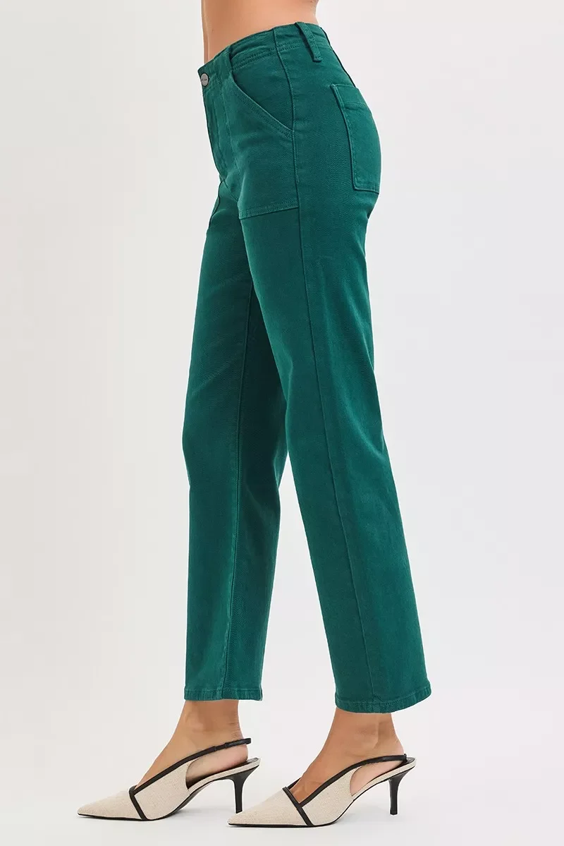 RISEN High Rise Ankle Flare Patch Pocket Jeans
