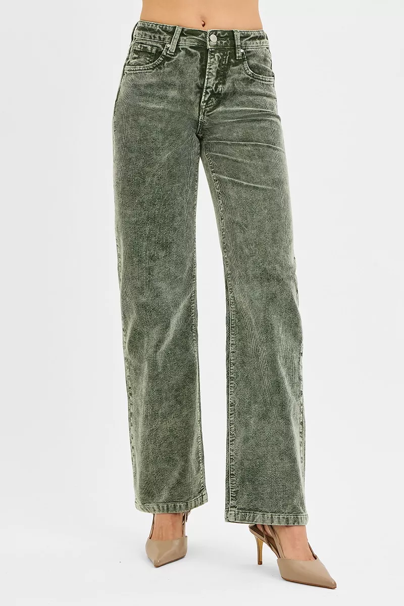 RISEN Corduroy broek met rechte pijpen en middelhoge taille